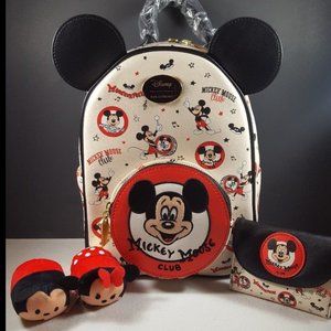 Disney 100 Years Set Mickey Mouse Club Vintage Mini Backpack & Wallet New